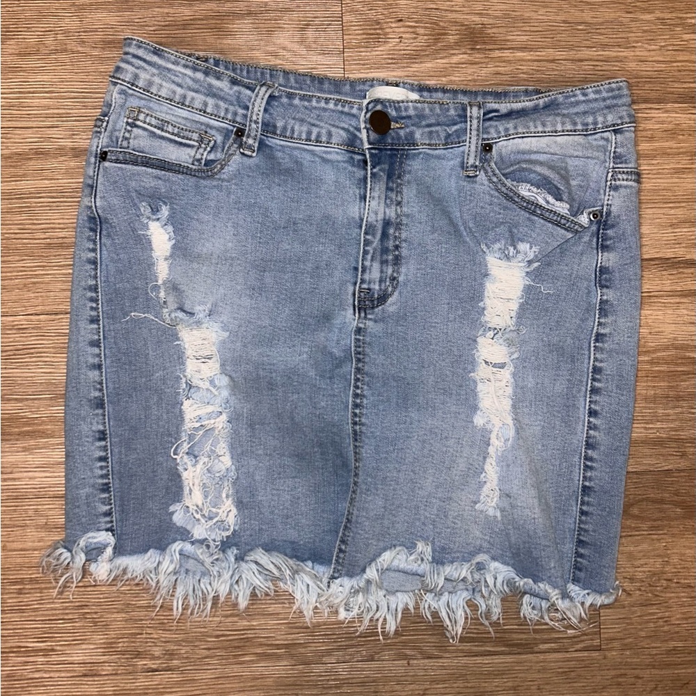 Distressed Denim Mini Skirt